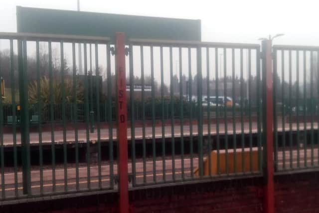 Black stick on letters spelling out Fisto was spotted on a fence at Meadowhall station.