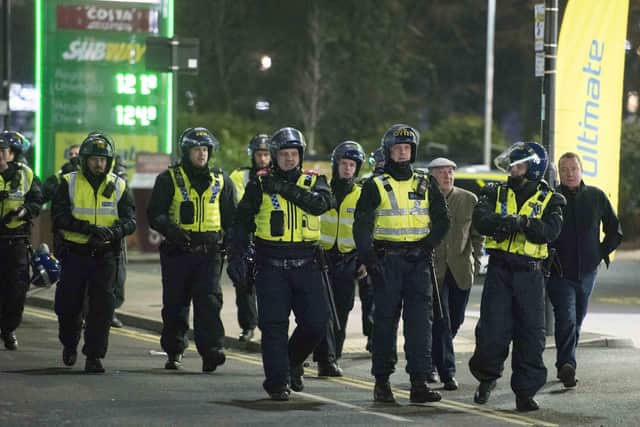 Police officers on duty ahead of a Sheffield derby last season