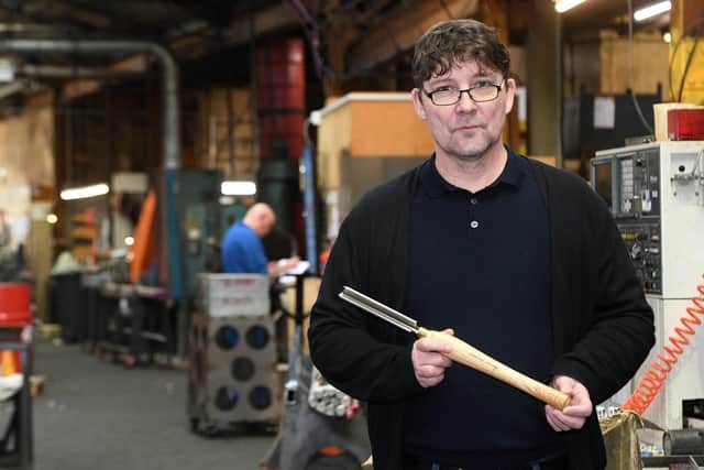 Robert Walton with a wood turning tool made at Robert Sorby. Picture: Andrew Roe