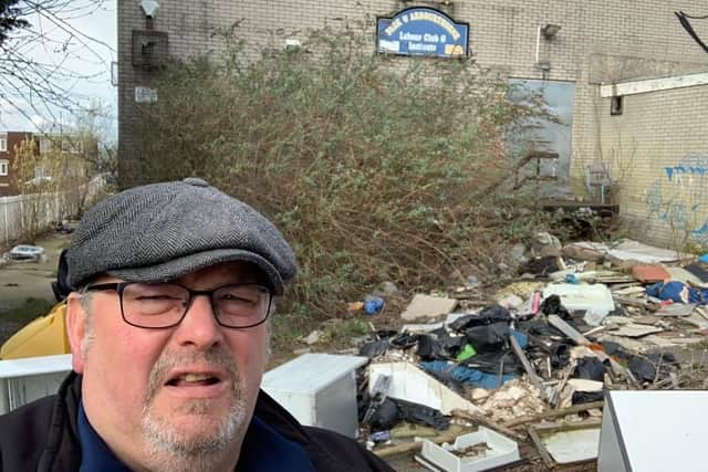 Councillor Terry Fox at the site of the flytipping