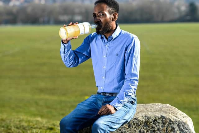 Fabian Farquharson drinks his own fresh and aged urine. (Photo: SWNS)