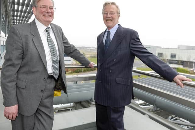 Friends reunited: 1m donor Graham Siddall and schoolboy friend,Alan Wood, former Siemens plc chief executive, at the AMRC.