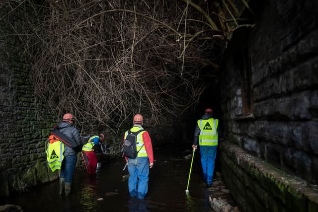 People urban caving as an underground network of rivers are opened up to the public for an audio-visual spectacular during the Sheffield Adventure Film Festival.Picture: Danny Lawson/PA Wire