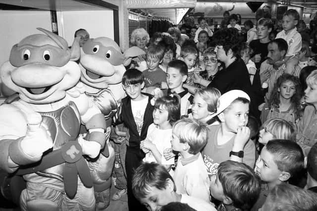 Kids' TV favourites the Teenage Mutant Ninja Turtles delighted kids at the Sainsbury's Savacentre back in 1990.