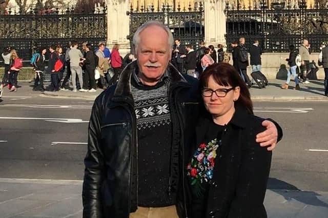 Diane Matthews pictured with her dad Dave Berry at the Houses of Parliament in March 2017.
