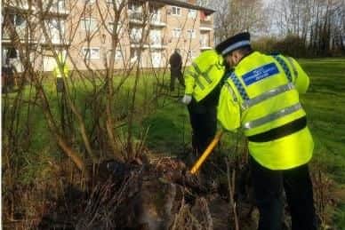 Police officers searching for knives in Sheffield today