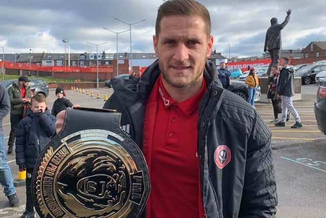Sheffield United captain Billy Sharp with the Breed championship