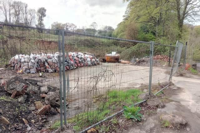 Bags of rubble outside the Middlewood Tavern