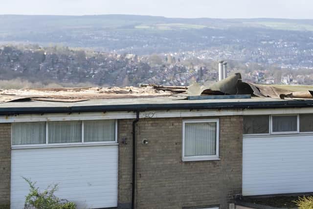 Storm damage on the flat roof of houses at Sands Close in Gleadless. Picture: Dean Atkins.