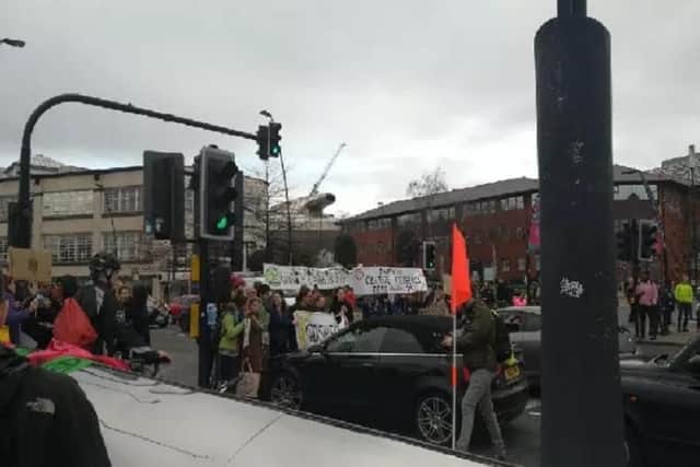 The protest near the railway station. Picture: Niall Gandy