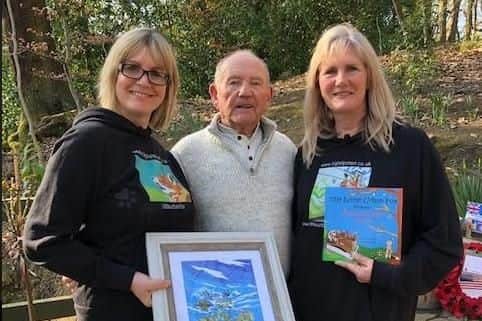 Tony with author Helen Stokes and the illustrator Kathryn Herold.