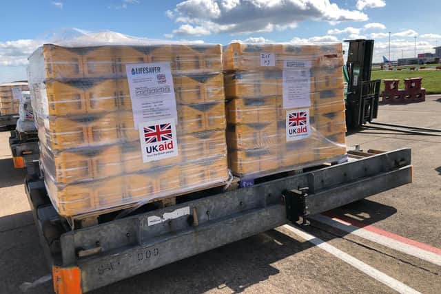 Department for International Development handout photo of UK aid waiting to be loaded onto a plane at Doncaster-Sheffield airport for Maputo in Mozambique to help those caught up in the devastation caused by Cyclone Idai in south-east Africa. PRESS ASSOCIATION Photo. Issue date: Sunday March 24, 2019. Across Mozambique it is estimated that 1.8 million people have been affected by the cyclone, which also ravaged parts of Malawi and Zimbabwe. See PA story POLITICS Cyclone. Photo credit should read: DfID/PA Wire

NOTE TO EDITORS: This handout photo may only be used in for editorial reporting purposes for the contemporaneous illustration of events, things or the people in the image or facts mentioned in the caption. Reuse of the picture may require further permission from the copyright holder.