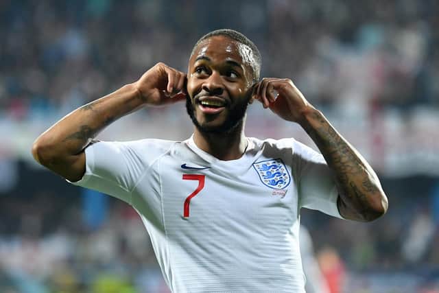 England's Raheem Sterling celebrates after scoring his team's fifth goal. Picture: Michael Regan/Getty Images