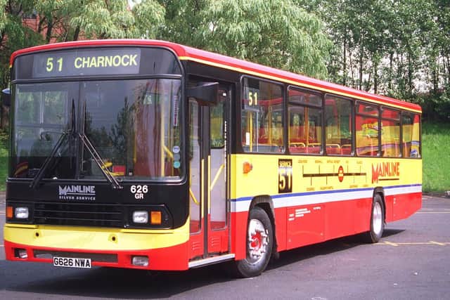 A single decker Mainline service sets off for Charnock in the early 90s.