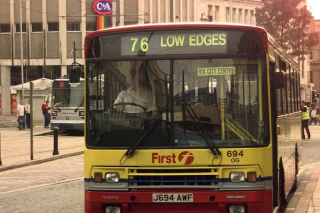 A number 76 First service heads for Low Edges in the mid 90s.