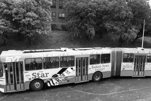 An SYT bendy bus decked out in adverts for The Star in the early 1980s.