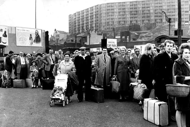 Holidaymakers awaiting coaches at Pond Street in the 1960s.
