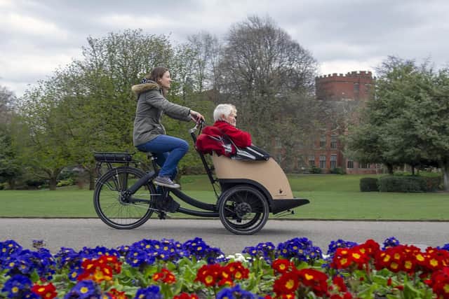 Volunteer Susan Gillie takes Margaret Rishbeth and Dianna Derbyshire for a ride at the official launch of Cycling Without Age at Weston Park.Picture Scott Merrylees