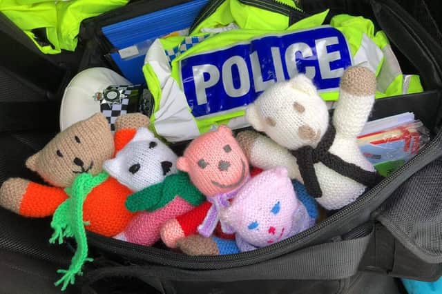 The teddies were knitted to help children who had been involved in car crashes