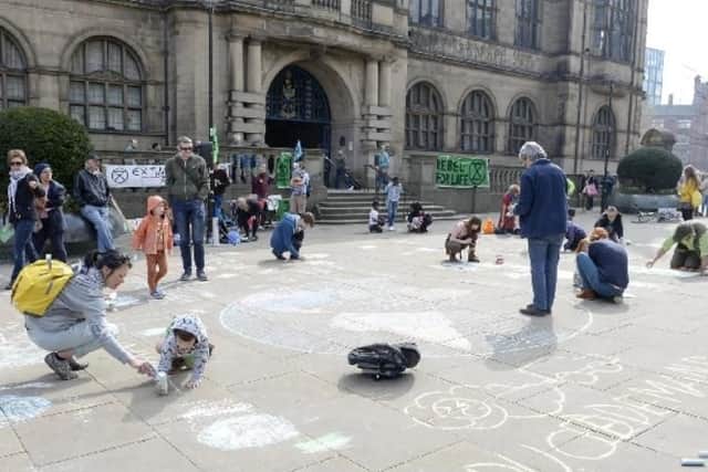 Protesters outside Sheffield Town Hall.