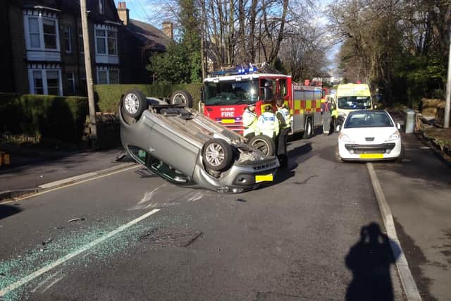 A car landed on its roof in the latest crash on Psalter Lane, in Sheffield