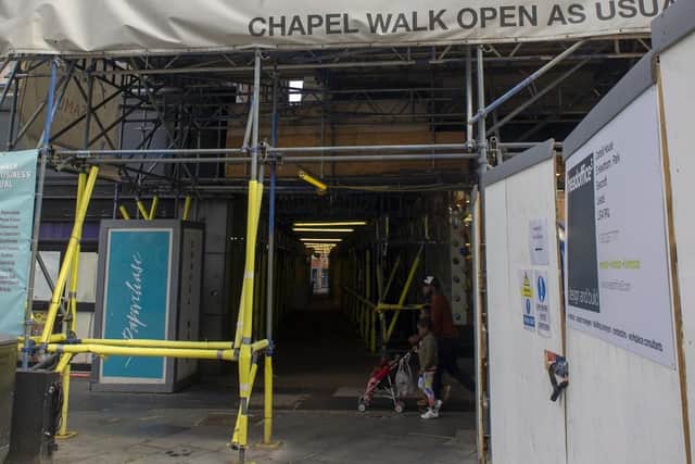 Scaffolding on Chapel Walk in Sheffield city centre. Picture: Scott Merrylees