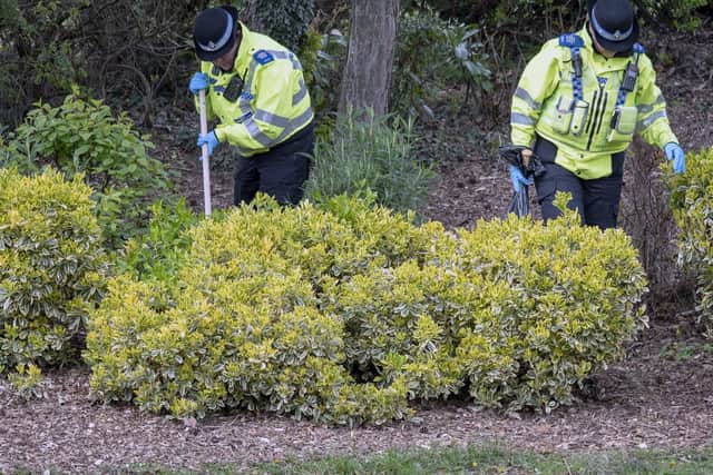 Police carry out an open land search in Mount Pleasant Park, off Abbeydale Road. Picture Scott Merrylees