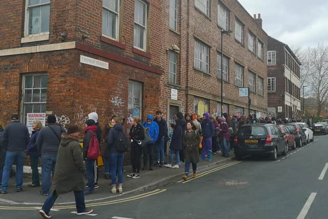 Visitors queue at the Phlegm exhibition at Eye Witness Works. Picture by Kimberley Mogg.