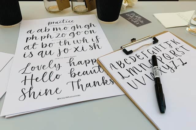 The two-hour calligraphy class was taught at apop-up station at Meadowhalls Park Lane