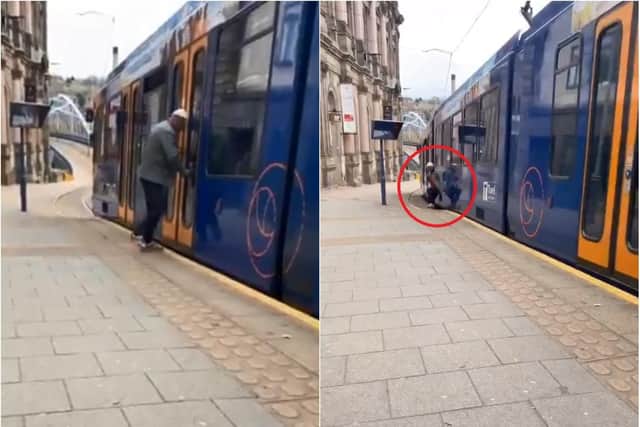 Man falls into tram in Sheffield - Credit: @crag06