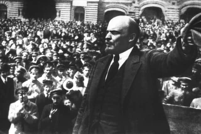 Founder of Soviet Russia, Vladimir Ilyich Lenin, addresses soldiers of the new Soviet Army in Red Square in Moscow on May 25, 1919 (AP Photo/TASS)