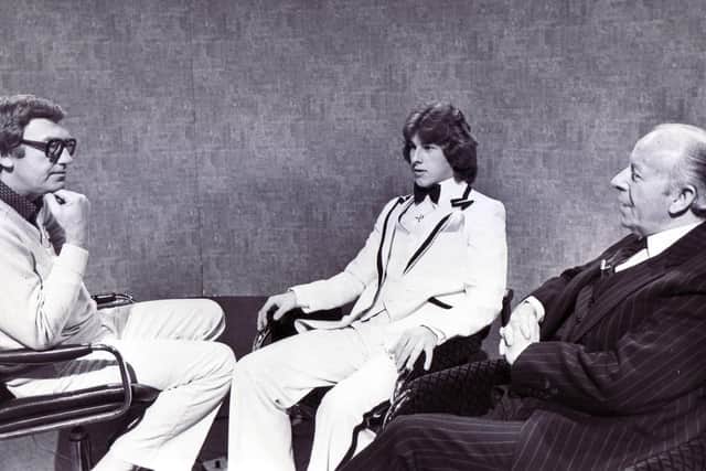 David Vine in the studio with Canadian star Kirk Stevens - who was known for his flamboyant dress sense.