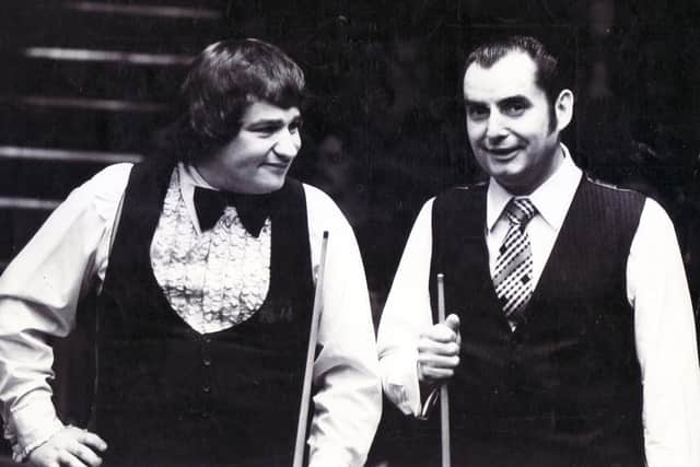 Larger than life Canadian Bill Werbeniuk and Ray Reardon, a six time champion, share a joke.