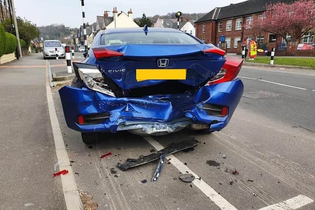The aftermath of the crash on Abbey Lane in Woodseats