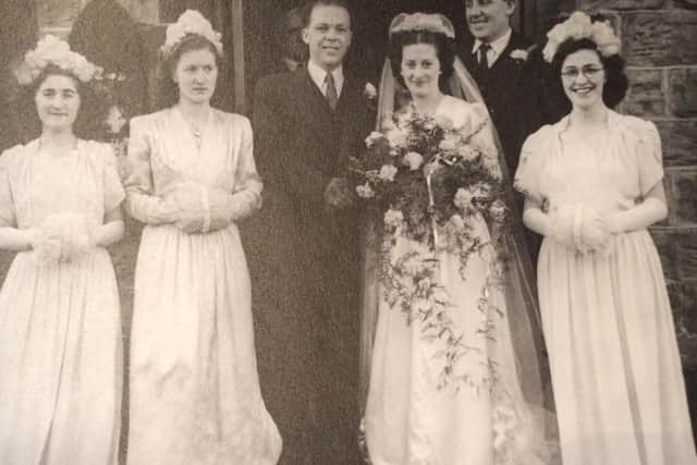 Sheffield twins Olive Vokins and Doris Rhodes, nee Wharton, have celebrated their 90th birthday.  The pair are pictured at their sisters wedding as bridemaids.