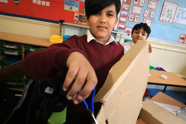 STEM (Science, Technology, Engineering and Maths) activity day, in which pupils made and designed moon buggies at Abbeyfield Primary Academy. Pictured is Sam Alafifi, eight.