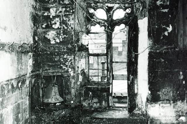 Sheffield Cathedral fire July 17, 1979Fire damage inside the ringing chamber after the blaze