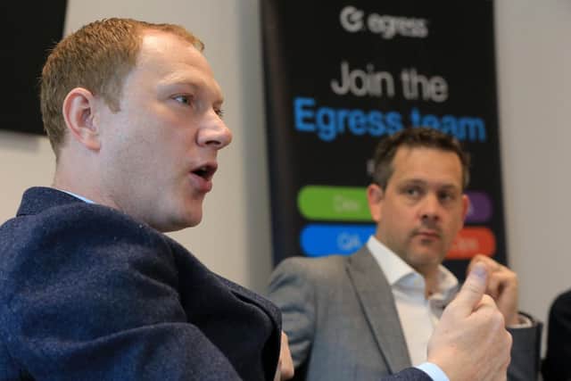 Egress co-founders Tony Pepper, left, and Neil Larkins at the new office in Sheffield.