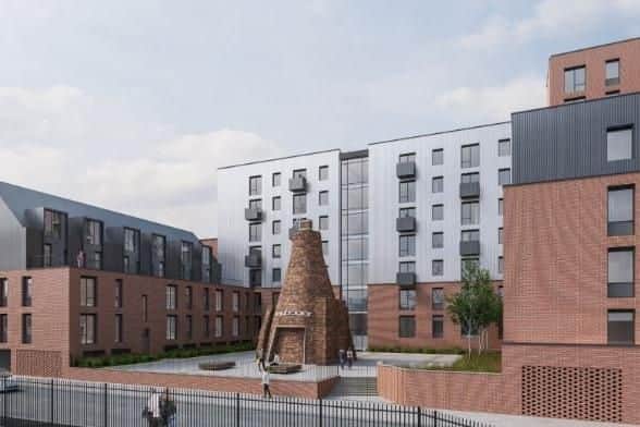 The furnace will become the centrepiece of a courtyard at the new development on the Hoyle Street site, as this CGI shows (pic: Cassidy Group)