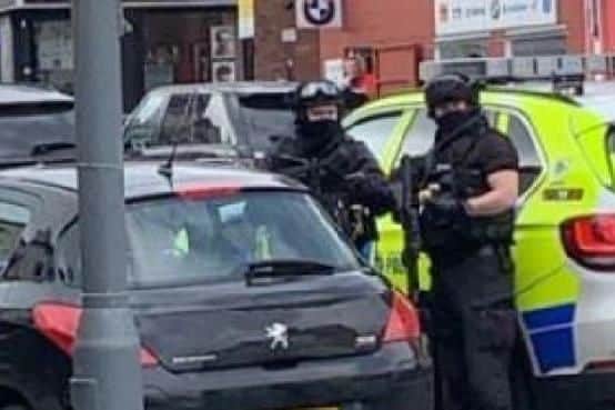 Armed police in Abbeydale Road on April 6, when firearms were found in a property (Pic: Sarah Lomas)