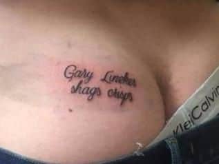 Doncaster man Jonno Scott had the slogan 'Gary Lineker Shags Crisps' tattooed on his bum.