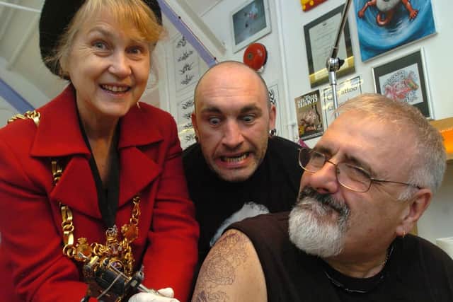 Former Sheffield Lord Mayor Coun Tony Damms had a Japanese dragon design for charity.