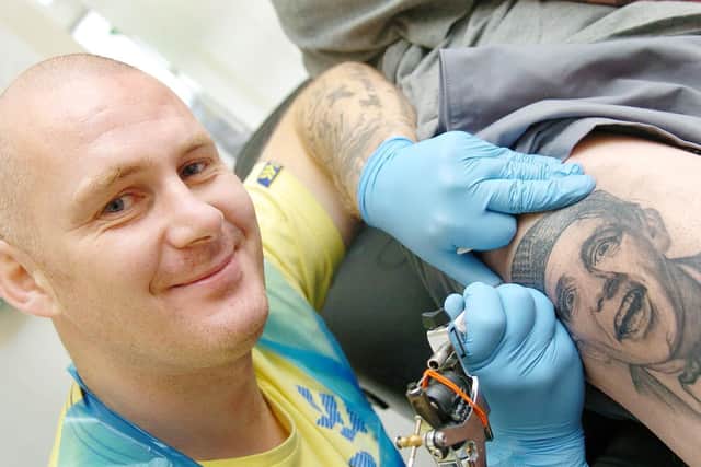 Doncaster tattooist Kelvin Slack won awards for this tattoo of comedian Norman Wisdom.