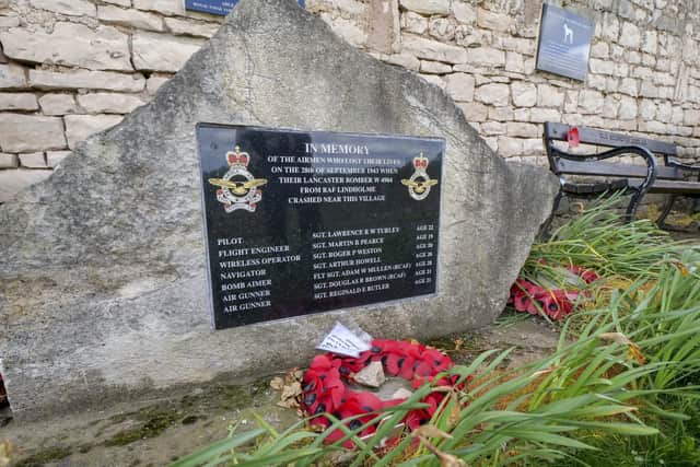 The memorial to the seven men killed when a Lancaster bomber crashed near Old Edlington in 1943