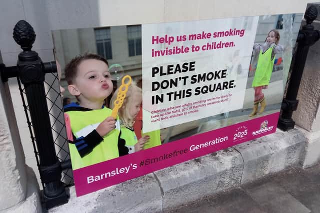 A voluntary smoking ban outside Barnsley Town Hall has proved successful