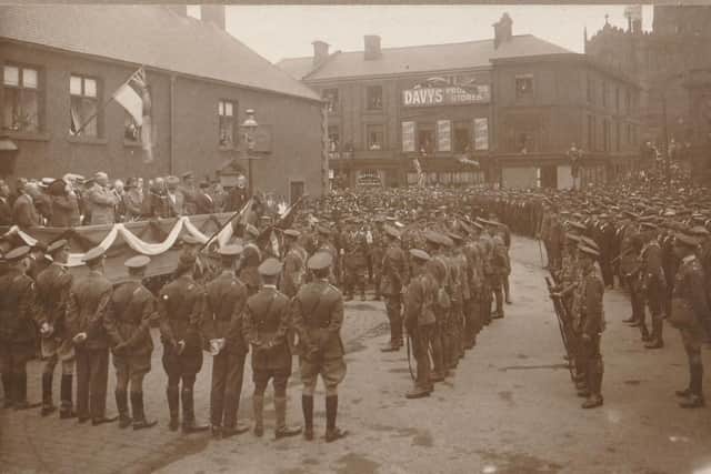The scene in College Square, Rotherham on June 19, 1919 when the last of the York and Lancaster Regiment returned