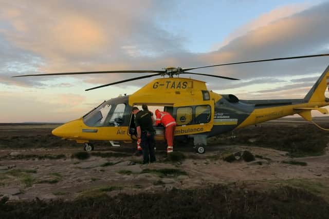 The air ambulance at Stanage Edge in Derbyshire (photo: Pauline Smithers).