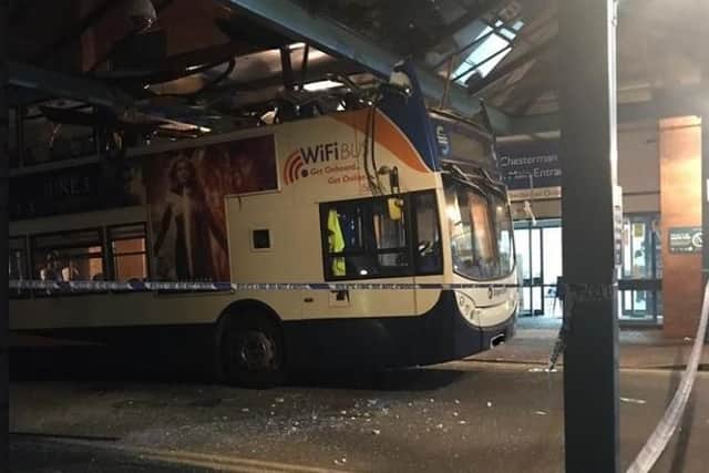 A double decker bus crashed in the grounds of the Northern General Hospital in Sheffield