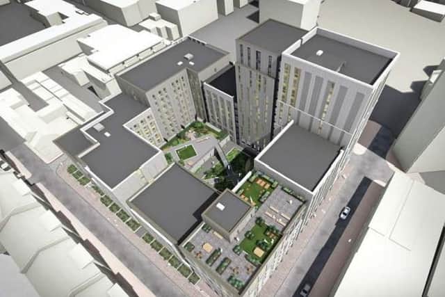 An aerial view of how the proposed Kangaroo Works development in Sheffield city centre would look (pic: Whittam Cox Architects)