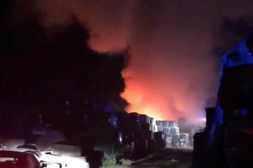 A fire at the Eco-Power recycling plant in New Rossington, Doncaster (pic: @HarworthFire)